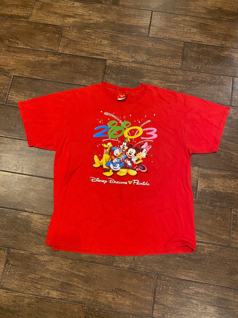 Vintage 2003 Disney Dreams Florida Mickey Mouse Donald Goofy Red T-Shirt XL